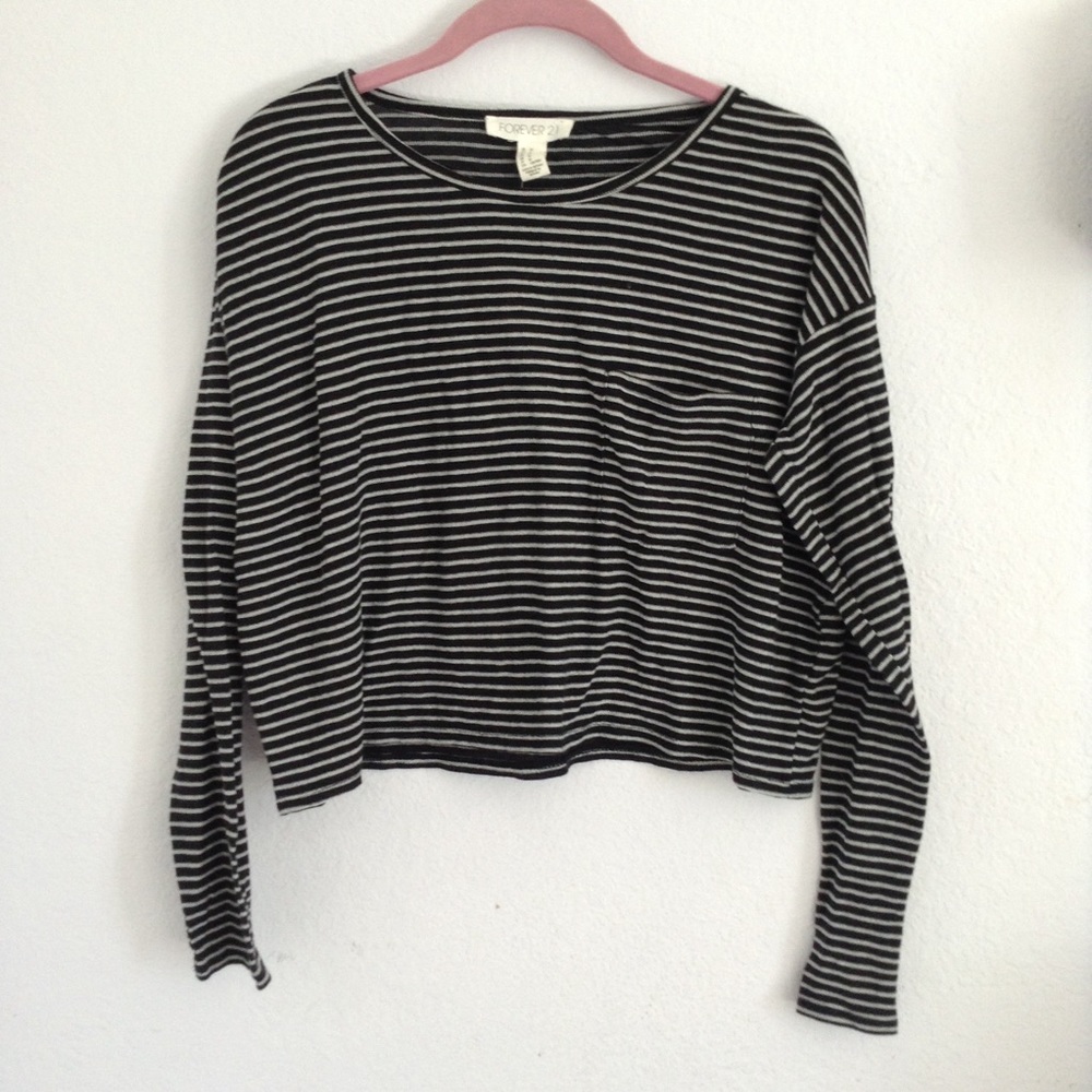 Forever 21 cropped stripe long sleeve top
